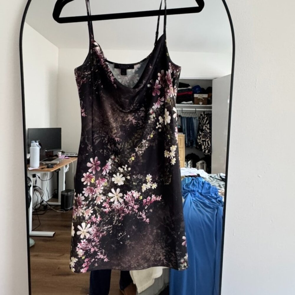 AllSaints Black/Floral Silk Mini Dress